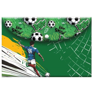 A4-Mappe mit Fußballmuster und Druckknopfverschluss.