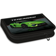Ars Una: Aufklappbares, gefülltes Federmäppchen mit grünem Lamborghini‑Motiv, 12,8 x 19,3 x 3,6 cm