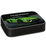 Ars Una: Mehrstöckiges Federmäppchen mit grünem Lamborghini-Motiv, 15,5 x 22,5 x 4,5 cm