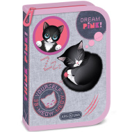 Ars Una: Think Pink Federmäppchen mit Katzenmotiv, klappbar und gefüllt, 12,8 x 19,3 x 3,6 cm