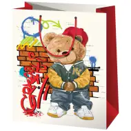 Bär mit Mütze große Geschenktasche 27x14x33cm