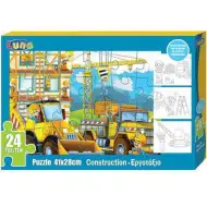 Bau-Puzzle mit 24 Teilen und drei ausmalbaren Postern