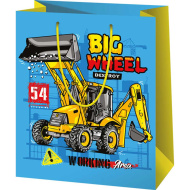 Big Wheel Geschenktasche mit Baumaschinen-Motiv, mittlerer Größe, 18 x 10 x 23 cm