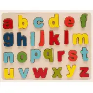 Bunte Holz-Formenpuzzle mit Kleinbuchstaben des ABC, 26-teiliges Set
