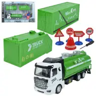 City Truck: Umwandelbarer Schwungrad-Müllwagen mit Verkehrsschildern 19cm
