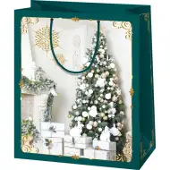 Exklusive Geschenktasche mit Weihnachtsbaum-Muster, große Größe 27x14x33cm
