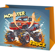 Exklusive, mittelgroße Geschenktasche mit Monstertruck-Motiv, 18 x 23 x 10 cm