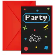 Gamer-Motiv-Party-Einladung mit Umschlag 6er-Set