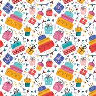 Geschenkpapier mit Kuchen- und Geschenkmotiv, 100 × 70 cm
