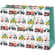 Geschenktasche mit Rettungsdienst-, Polizei- und Feuerwehrmuster, mittelgroß, 23x10x17,8 cm