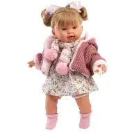 Llorens: Alexandra 42 cm große weinende Puppe mit Schnuller in rosa Strickjacke und geblümtem Rock