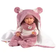 Llorens: Mimi 42 cm große weinende Puppe mit rosa Bärenohren und weichem Schlafsack