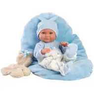 Llorens: Nico 40 cm großes Neugeborenes mit Teddybär und blauem Bettchen