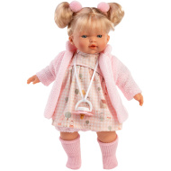 Llorens: Roberta, 33 cm große Puppe mit Schnuller in einem rosa Cardigan.