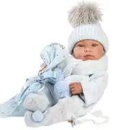 Llorens: Tino 43 cm großer neugeborener Junge mit blauer Babydecke, Schnuller und 3 verschiedenen Kleidungsstücken