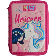 Luna: Must Team gefülltes, zweistöckiges Federmäppchen mit Einhornmuster, rosa, 15 x 5 x 21 cm