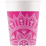 Mandala fuchsia-weiße Pappbecher 8er-Set 200ml