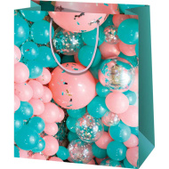 Mehrfarbige Geschenktasche mit Luftballonmuster, mittelgroß, 18 x 10 x 23 cm