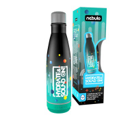 Nebulo: Thermo-Trinkflasche 460 ml mit integriertem Bluetooth-Lautsprecher in Schwarz-Türkis