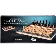 Schach 3-in-1 Spielset aus Holz 34cm mit Kunststofffiguren
