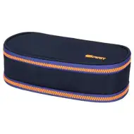 Spirit: Indigo-blaues ovales Federmäppchen mit neon-orangefarbenem Reißverschluss 23x10cm
