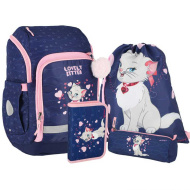 Spirit: Weißer Schulranzen mit Katzenmotiv, 4-teiliges Set, 32 x 19 x 44 cm