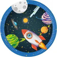 Weltraumabenteuer Pappteller mit Planeten- und Raketenmuster, 8er-Set