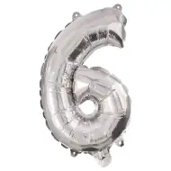 Zahlreiche Folienballons in Silber – Zahl 6, 86 cm