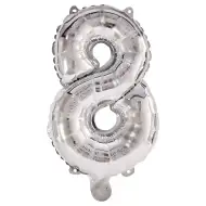 Zahlreiche Folienballons in Silber – Zahl 8, 86 cm