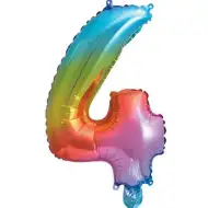 Zahlreiche Folienballons in metallischem Regenbogenfarben – Zahl 4, 34 cm