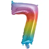 Zahlreiche Folienballons in metallischem Regenbogenfarben – Zahl 7, 34 cm