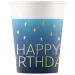 Blaues "Happy Birthday" Pappbecher-Set mit 8 Stück, 200 ml