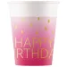 Rosa "Happy Birthday" Pappbecher 8er-Set 200ml